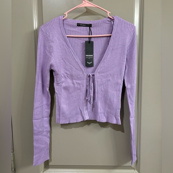 Ribbed Cropped Cardigan with Tie Front​ - Picture 5 of 5
